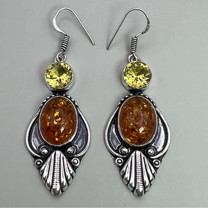 New Created Amber and Citrine Stone Silver Overlay Earrings